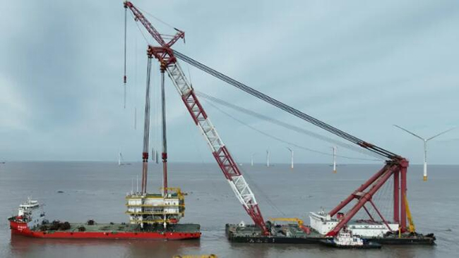 国信大丰海上风电项目升压站吊装任务圆满完成